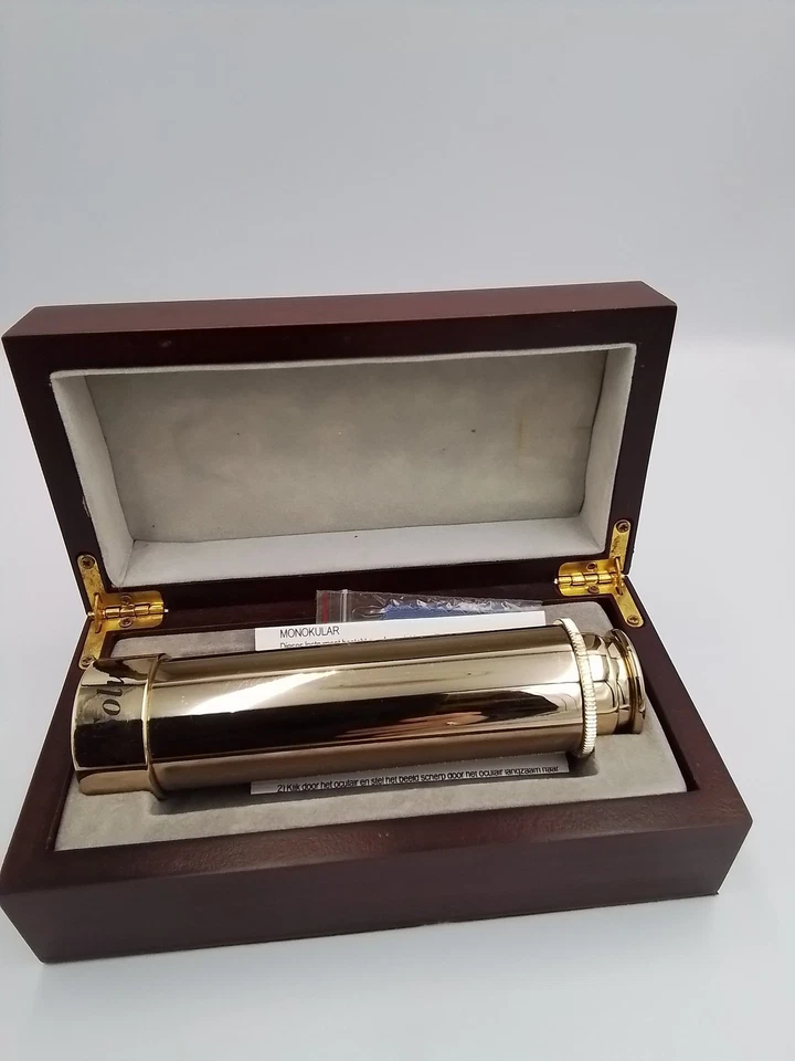 Gold Monocular Telescope with Wooden Box for Collectors - #1108 - Image 1 of 4