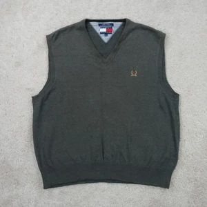 Tommy Hilfiger Sweater Vest Mens Extra Large Grey Cotton V Neck Preppy Retro - Picture 1 of 9
