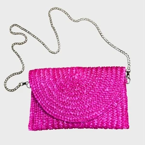 Hot Pink Straw Crossbody Purse Handbag Festival Boho Bright Colorful New York - Picture 1 of 6