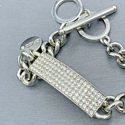 Brazalete Chico’s tono plata 6,75-7,25 pulgadas cristal pavé palanca B5-44 Foto 1 de 4