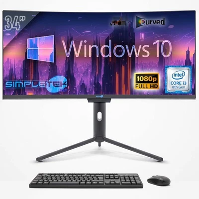 Aio All IN One i3 34 " Curved FHD Windows 10 4GB 120GB Gaming Computer Editing - Image 1 of 4