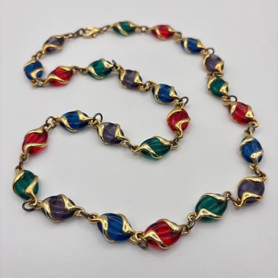 Swarovski Caged Multicolor Glass Gold plated Necklace No Signature Tag - Image 1 of 4