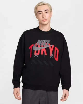 Nike Air Tokyo Hombres Crew Sudadera Negra De Gran Tamaño Polar HQ1105-010 Talla XXL Foto 1 de 4