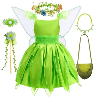 HHYTOKKI Niño Halloween Hada Disfraz Conjunto con Alas, Vestido Verde y Floral A... Foto 1 de 4