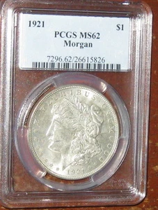 Dólar de plata Morgan Coinhunters-1921 PCGS MS62 + GEMA sin circular ESCASO #394 - Imagen 1 de 6