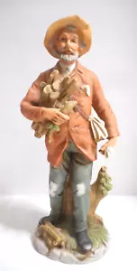 Homco 8884 Walking Old Timer/Peasant Man Bundle of Wood Gloves Satchel Figure - Picture 1 of 12