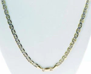 6.4mm 26" 32.50gm 14k Gold Two Tone Men's White Pave Flat Mariner Chain Necklace - Picture 1 of 4