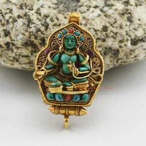 Caja de oración colgante Ghau plata Buda Tara verde mano fina calidad Patan, Nepal - Imagen 1 de 5