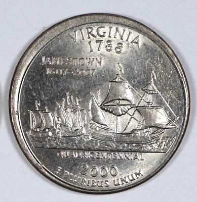 2000 25c Virginia Off Center Partial Collar Quarter Mint Error Coin E189 - Image 1 of 2