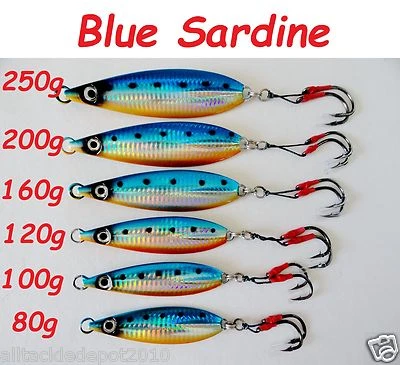 GO2FISH_TACKLE2010 1-10 pcs Flat Fall Keel Jig Blue Sardine 80g 100g 120g 160g 200g 250g