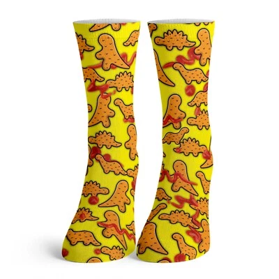 Function - Kids Cartoon Dinosaur Chicken Nuggets Yellow Pattern Youth Crew Socks - Image 1 of 4