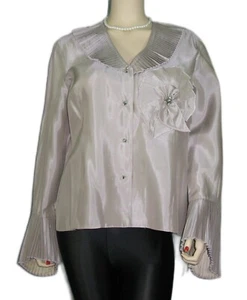 JS Collections~Vintage Shimmery Metallic Silver Taffeta Evening Blouse Sz 16 NWT - Picture 1 of 18