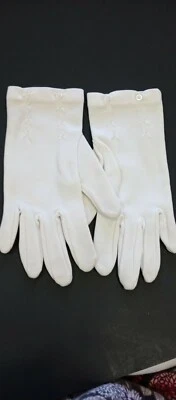Guantes de tela marfil cremoso vintage para niñas talla 3-6x.  Algodón hecho en Japón. G10 Foto 1 de 4
