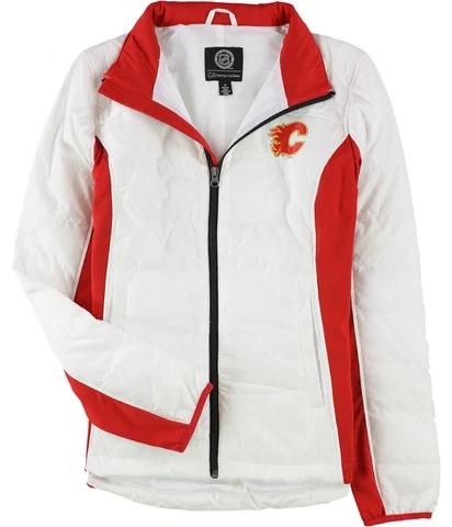 G-III Sports Womens Calgary Flames Quilted Jacket, White, Medium Cover