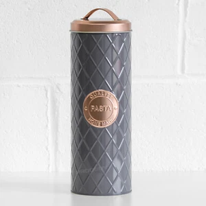 Grey & Copper Geometric Pasta Jar Spaghetti Canister Container Kitchen Storage - Picture 1 of 4
