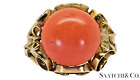14k Yellow Gold & Vintage - Old Ring, 7 Ct Natural Coral Stone, Size 6.5, 4.9 G