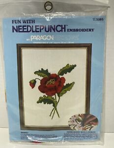PARAGON NEEDLEPUNCH POPPY- Needlecraft Fun with Embroidery Kit  5105 sealed 1980
