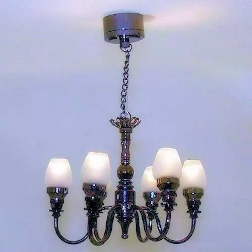 Lámpara de araña ornamentada de seis brazos con iluminación a batería LED para casa de muñecas miniatura 1:12 Foto 1 de 1