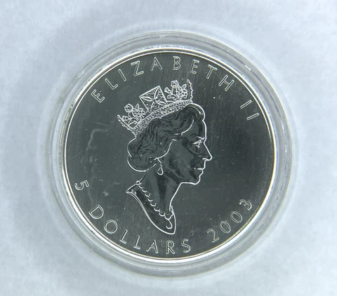 2003 $5 Five Dollar Canadian UK Elizabeth II Maple Leaf w/ Hologram in Capsule Cover