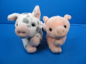 Plush Aurora Pink & Spotted Pig Lot Of 2 - White & Gray / Pink 9" Piglets Floppy - Picture 1 of 14