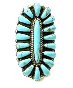 Navajo Turquoise Sterling Silver Handmade Cluster Ring By Davina Benally Sz-7.5 - Picture 1 of 10