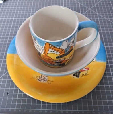 3-tlg. Mila Kindergeschirr Baustelle, Betonmischer, Bagger - Sammler-Set - Bild 1 von 4