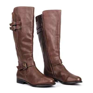 Naturalizer Women Jessie Brown Leather Riding Wide Calf Tall Knee Boots 9 W-WC - Picture 1 of 4