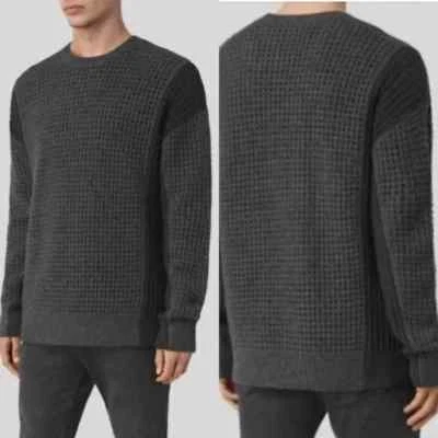Suéter tejido grueso cuello redondo AllSaints Iden mezcla de lana gris dos tonos para hombre mediano Foto 1 de 4