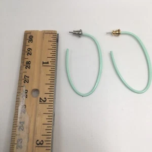 Light Green Aqua Enamel Metal Open Ended Long Hoop Pierced Earrings 2” - Picture 1 of 3