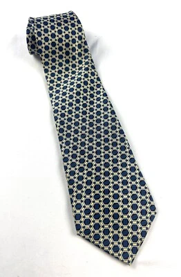 Elegante corbata geométrica de diseñador italiano 100 % seda 57x4” Savile Row azul amarillo Foto 1 de 4