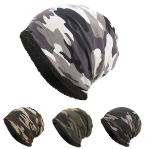 Winter Men Unisex Beanie Warm Soft Plush Hat Outdoor Camouflage Ski Cap Cyclings - Picture 1 of 14