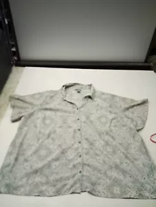 Catherines Top Womens 4X Green Beige Geometric Print Button Up Short Slve Career - Picture 1 of 5