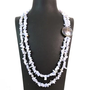 Collana a due fili in Calcedonio e Agata con chiusura in Argento 925.MadeinItaly - Foto 1 di 3