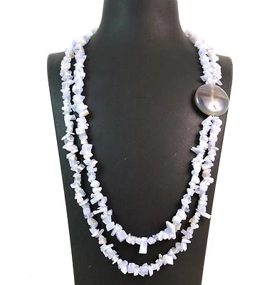 Collana a due fili in Calcedonio e Agata con chiusura in Argento 925.MadeinItaly - Immagine 1 di 3