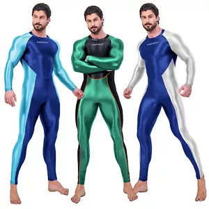 AMORESY Body Uomo Lucido Lucido Tuta Fitness Salopette Abbigliamento Sportivo Collant - Foto 1 di 28