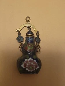 70er Jahre Vintage chinesischer Cloisonne Parfum Gift Flakon Anhänger blau rosa weiß - Bild 1 von 4
