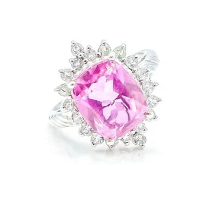 Sterling Silver African Lilac Quartz & White Spinel Halo Ring Size 7 - Picture 1 of 5
