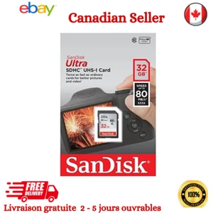 Carte Mémoire SanDisk Ultra SDXC 32 Go Classe 10 80 Mo/s Carte SD Full HD Camera - Photo 1 sur 8