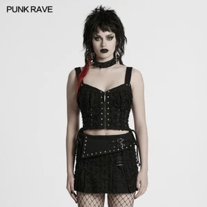 Punk Rave Women Black Gothic Decadent Punk Studded Denim Vest Camisole Top - Picture 1 of 20