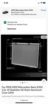 Para Mercedes-Benz E320 1998-2002 3,2 L AT Radiador Estilo OE Núcleo de Aluminio 2290 Foto 1 de 4
