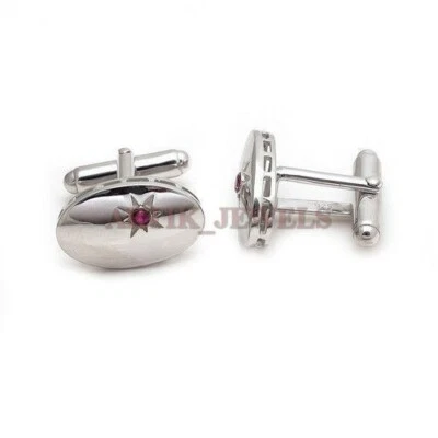 Heated Ruby Gemstone with 925 Sterling Silver Cufflink #2542 - Image 1 of 3