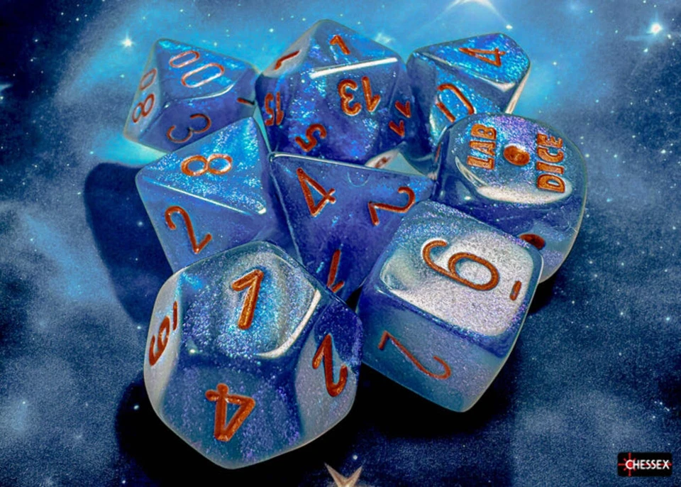 CHX30069 Lab 9 Borealis Midnight/Copper Dice Set (7 Die) DnD RPG Chessex