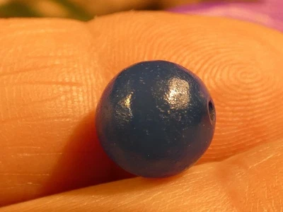 ANTIQUE FRENCH NATURAL BLUE CHALCEDONY SCUFFED FACETED SURFACE TERMINAL BEAD 9.9 - Image 1 of 4