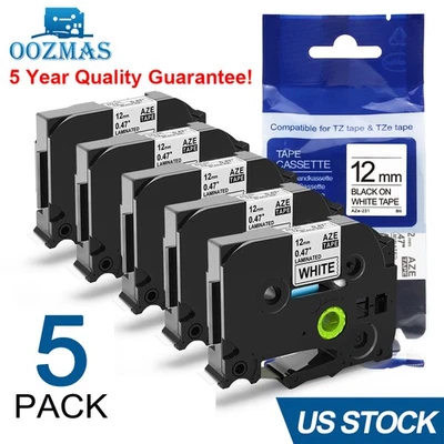 5PK Brother P-Touch TZ-231 TZe-231 12mm Label Tape Black on White 1/2" PT-D210 - Image 1 of 4