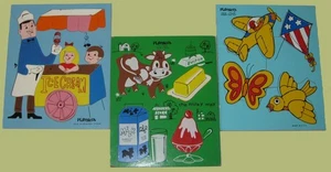 Vintage Holz Tablett Puzzle Lot Playskool - Menge 3 - Eis/Milch/Formen - Bild 1 von 10