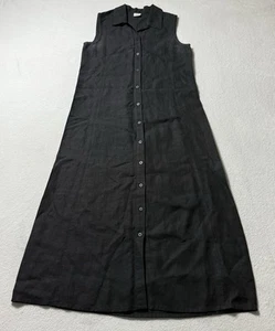 Eileen Fisher 100% Linen Dress Women’s Small Full Length Maxi Black Button Up - Picture 1 of 10