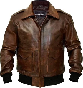 Neu Herren Flight Bomber Chocolate Distressed Braun Echtleder Jacke - Bild 1 von 5
