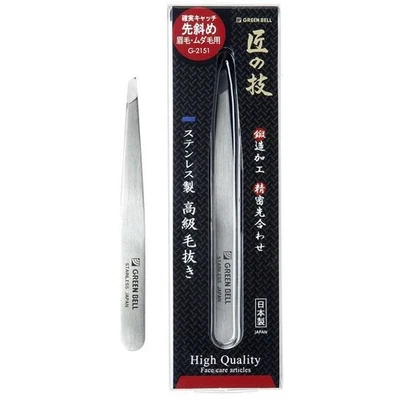 Пинцет Green Bell G-2151 с наклонным наконечником кованный из нержавеющей стали сделано в Японии НОВЫЙ - Изображение 1 из 4