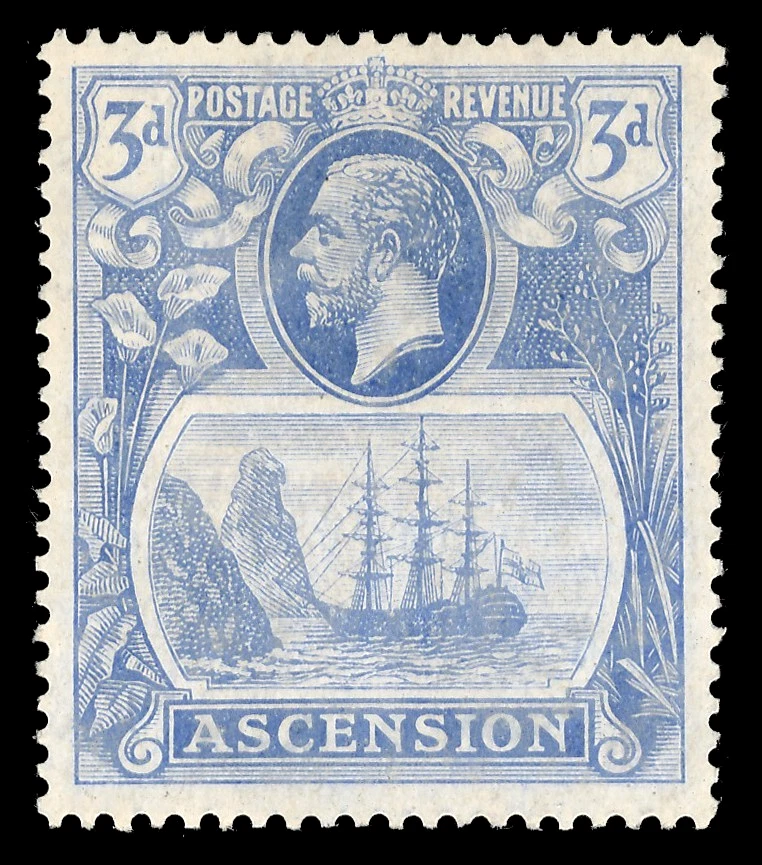 Ascension 1924 KGV 3d "Badge" shows TORN FLAG variety MLH cat £180. SG 14b. - Image 1 of 1