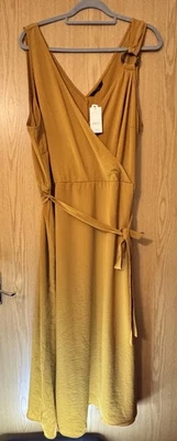 Nuevo Nuevo Nuevo con Etiquetas Vestido George Mostaza Midi Envolvente Sin Mangas Talla 22 Cinturón Corbata PVP £20 Foto 1 de 4